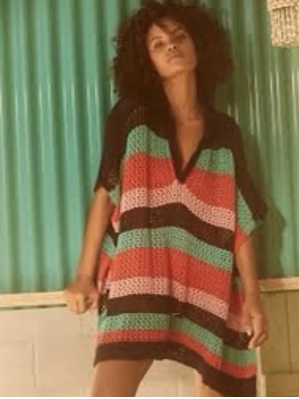 Free people Bayside Stripe Crochet Poncho one size oversized slouchy flowy